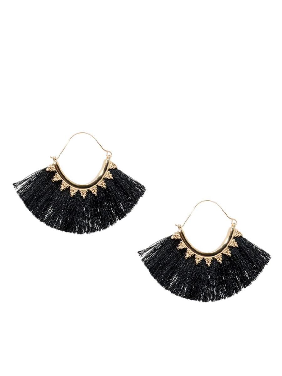 Black tassel hoop earrings