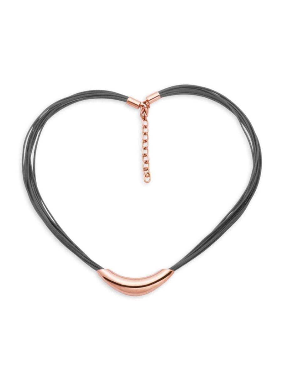 Black necklace with rose gold chain