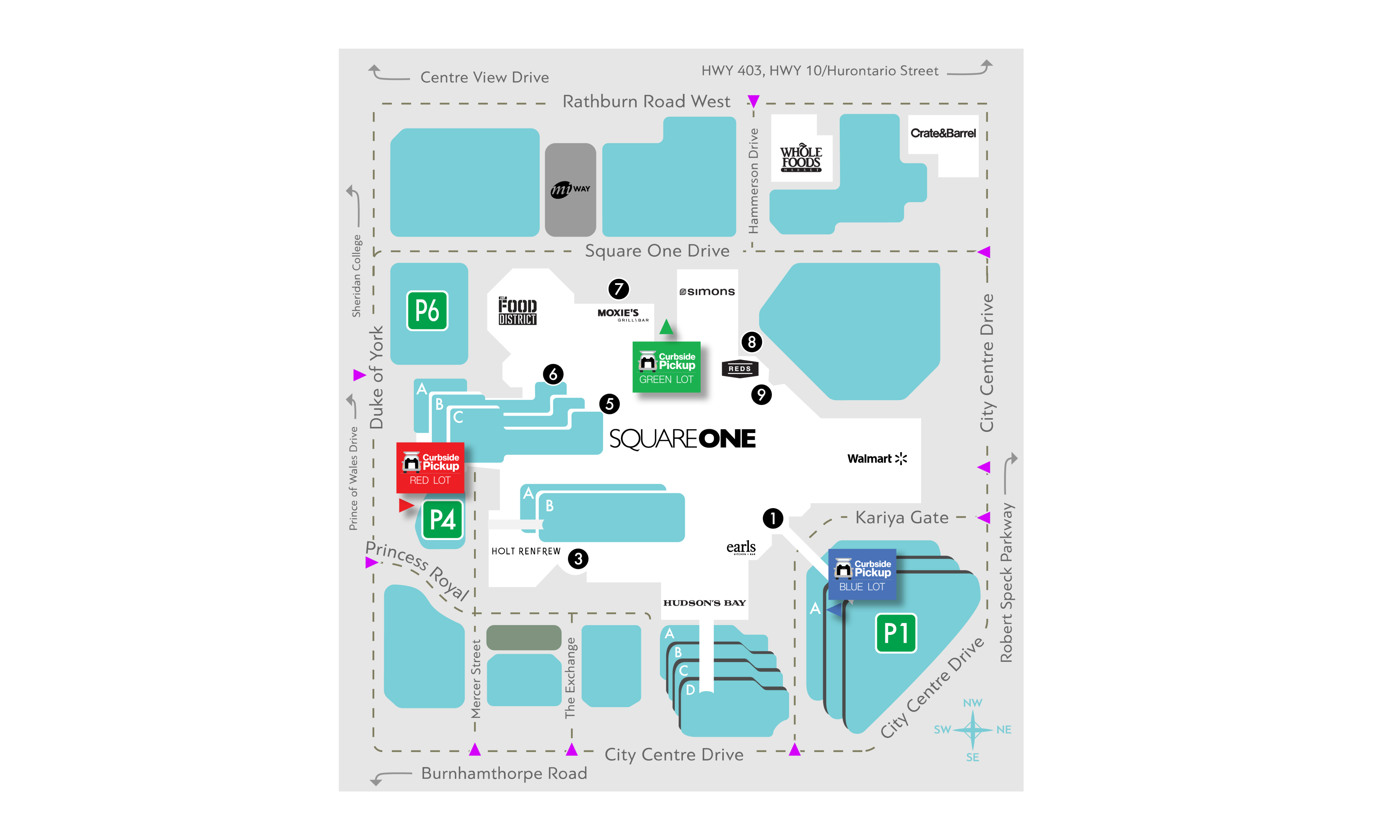Map of curbside at Square One