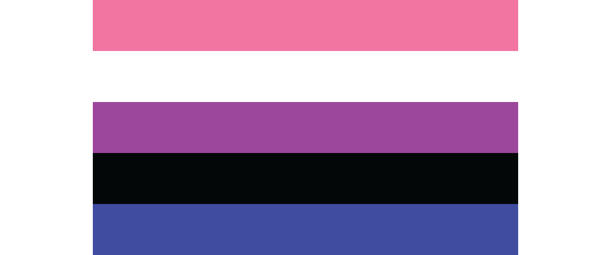 Image of the genderfluid pride flag consisting of five stripes in colours of pink, white, purple, black and blue.