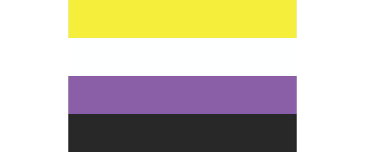 An image of the nonbinary flag consisting of four horizontal stripes: yellow, white, purple and black