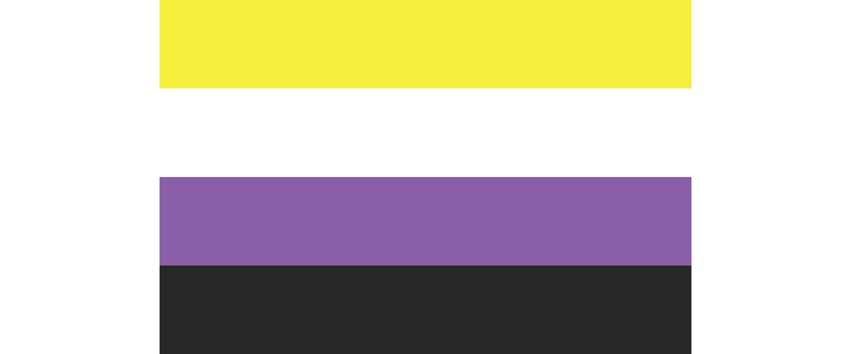 An image of the nonbinary flag consisting of four horizontal stripes: yellow, white, purple and black