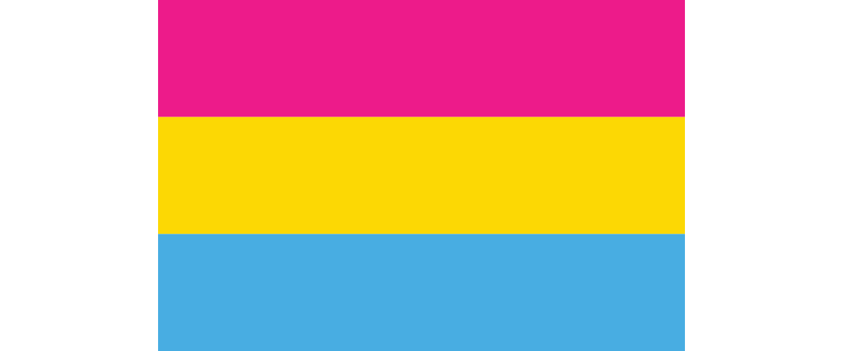 Image of the pansexual pride flag. It features three horizontal stripes in pink, yellow and blue