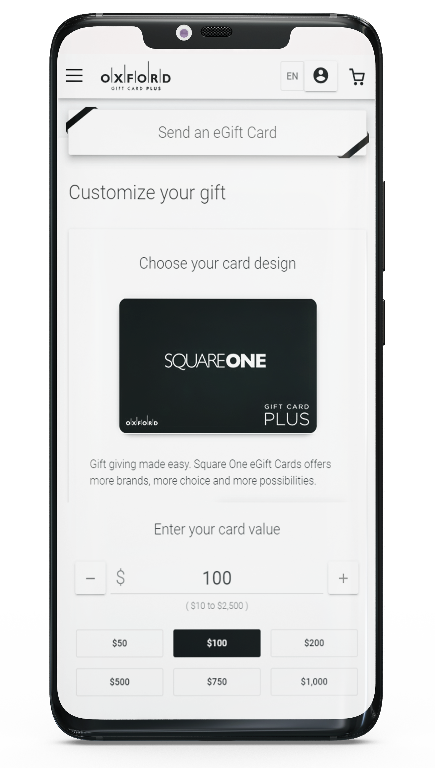 Screenshot of a Square One gift card on a phone