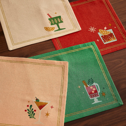 Four holiday themed napkins