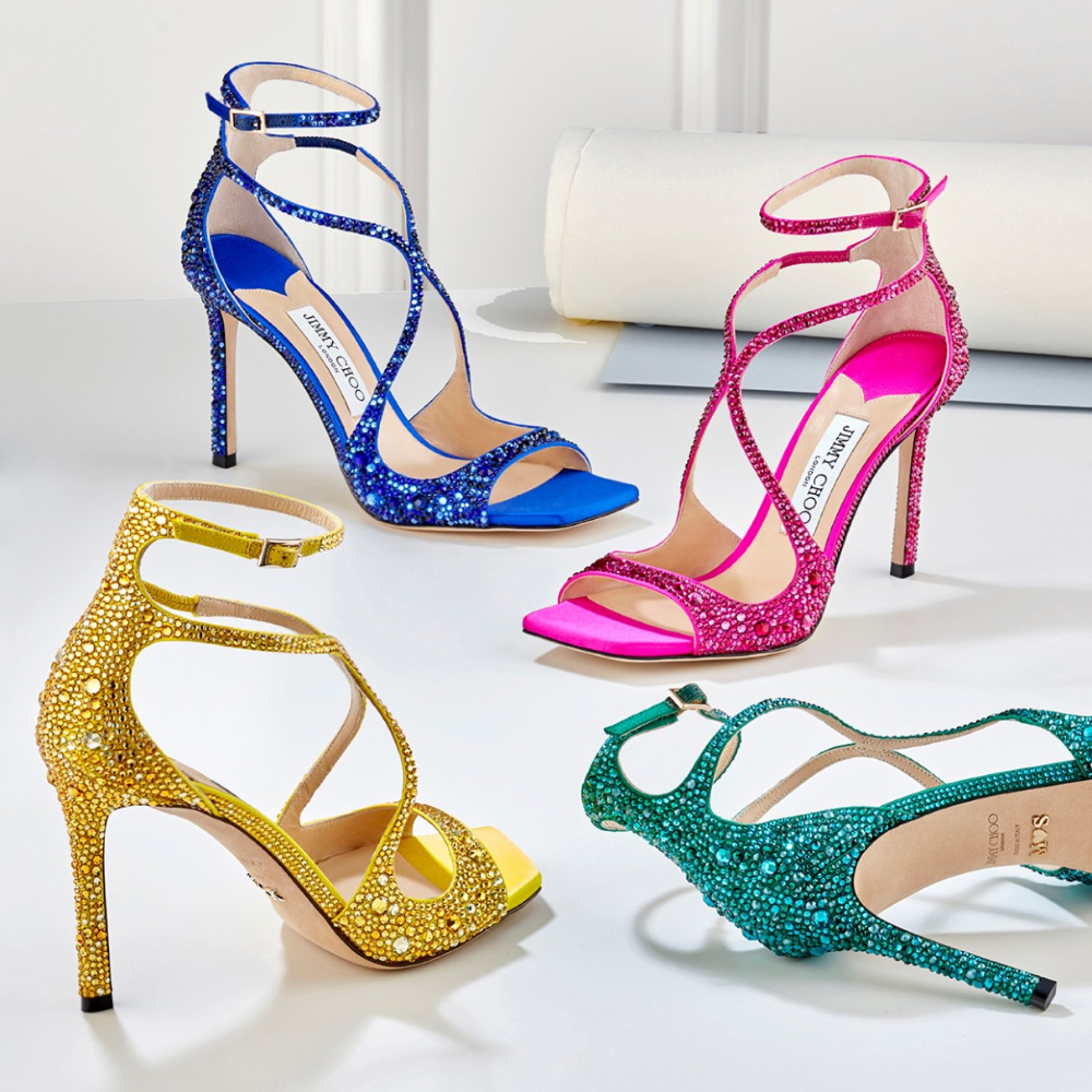 Four sparkly coloured heels