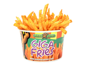 A container of seasoned french fries