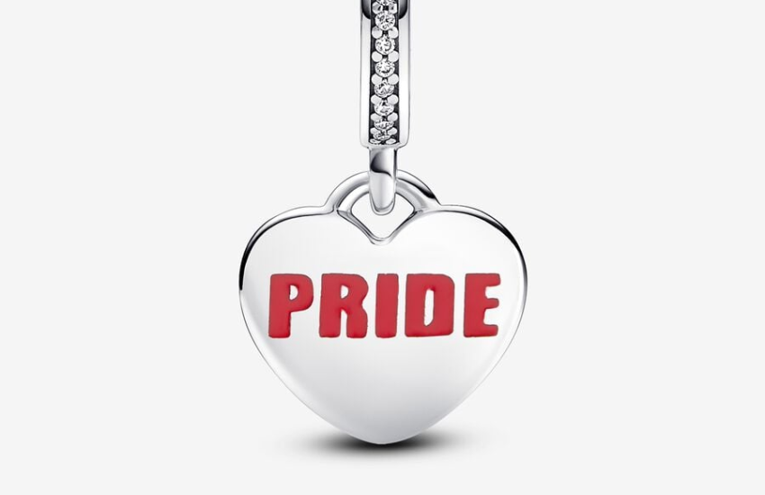 Heart shaped charm featuring the word PRIDE