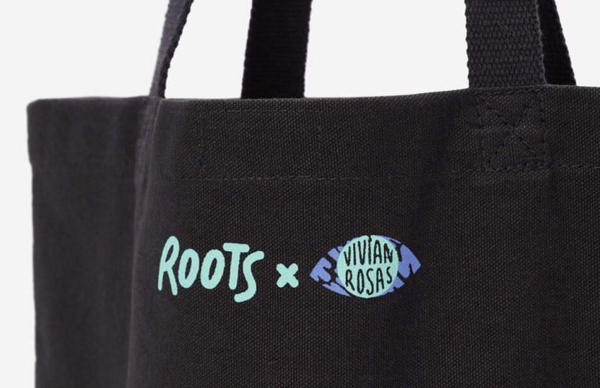 A black tote bag with embroidery