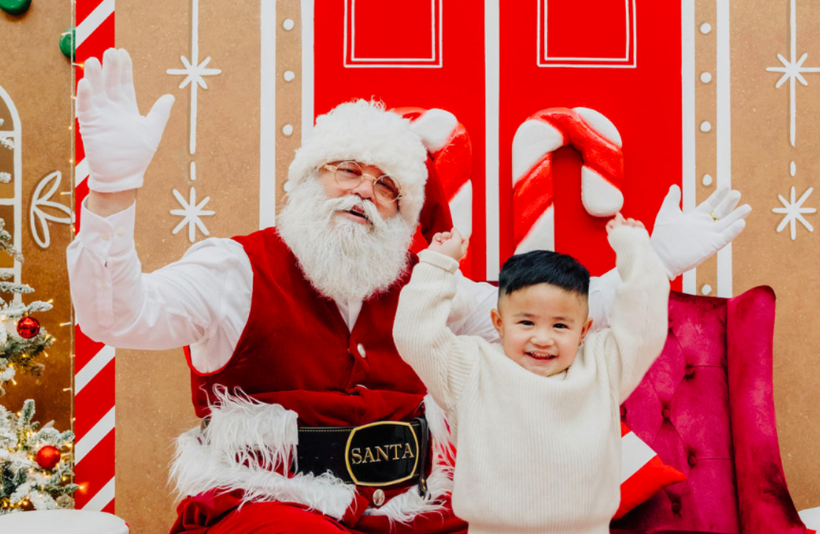 Santa and a little boy posing for a picture