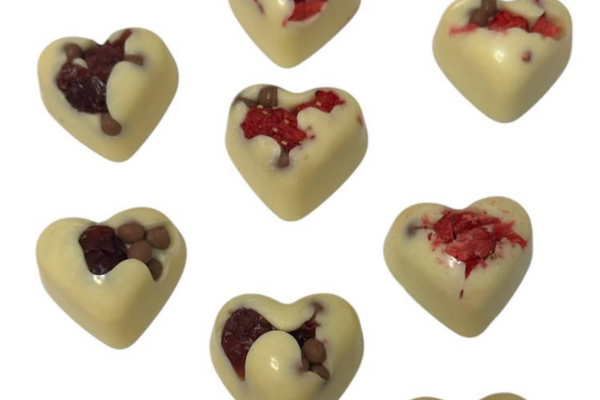 Heart shaped white chocolate treats.