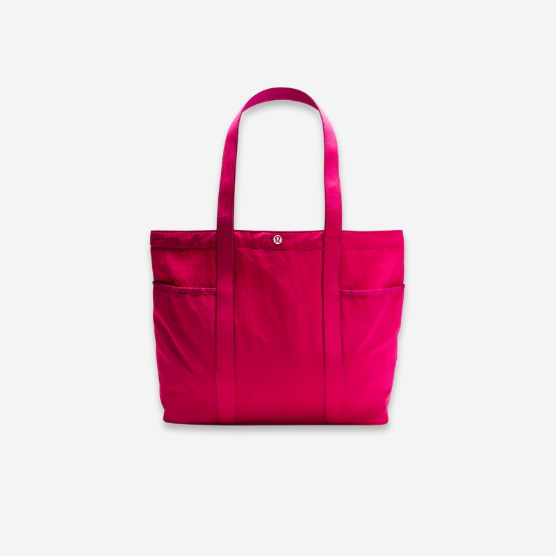 A hot pink tote bag.