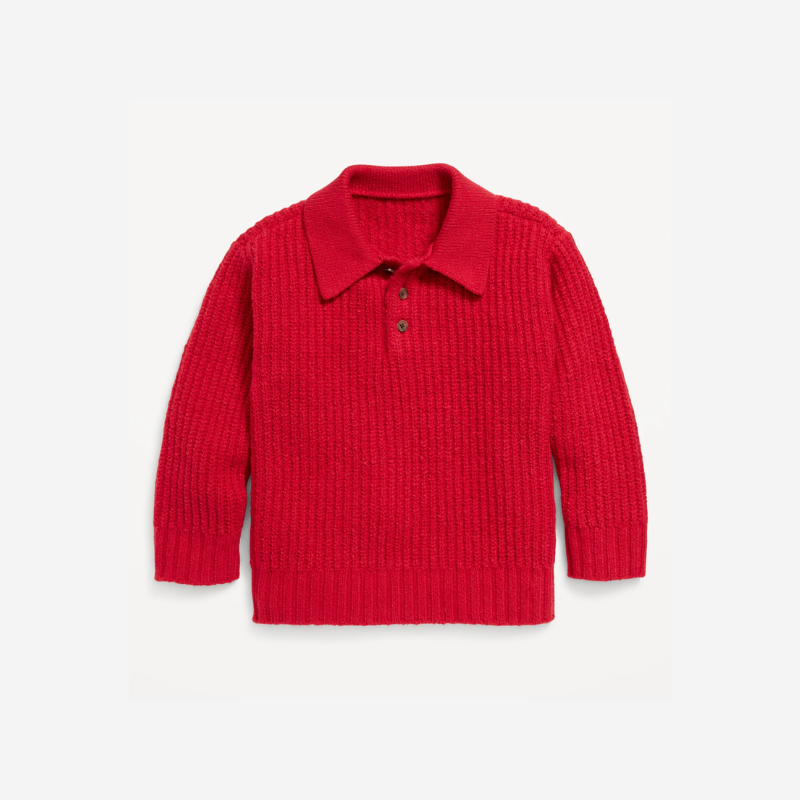 A red knit polo long sleeve