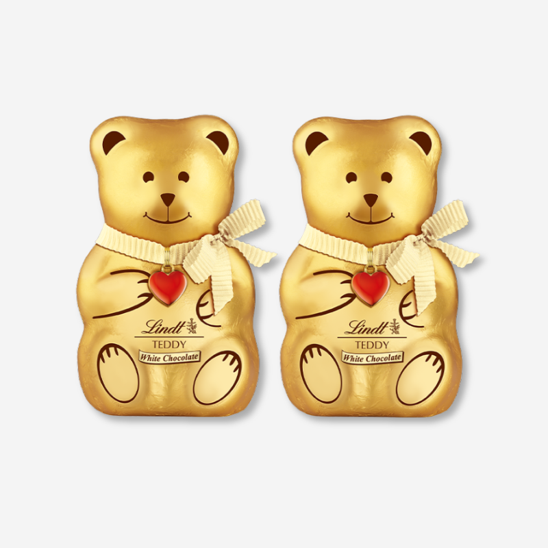 Two golden chocolate teddy bears.