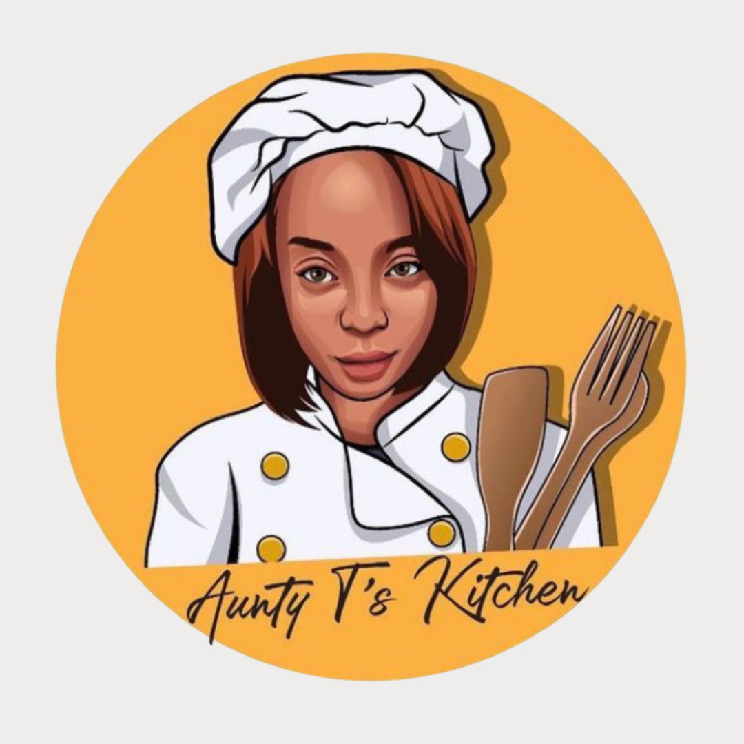 A caricature of a woman wearing a chef's outfit and holding utensils.