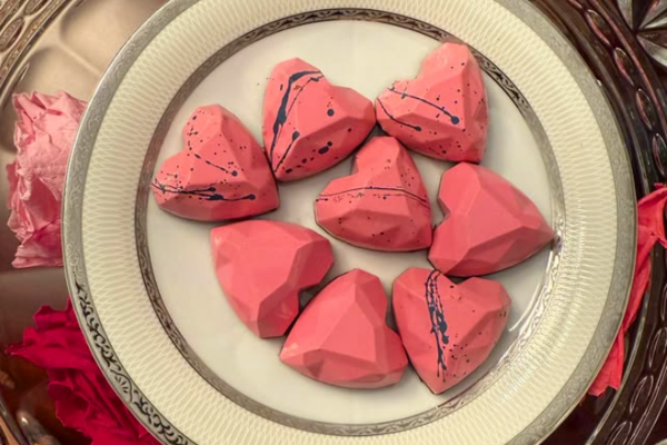 A plate of heart shaped chocolates