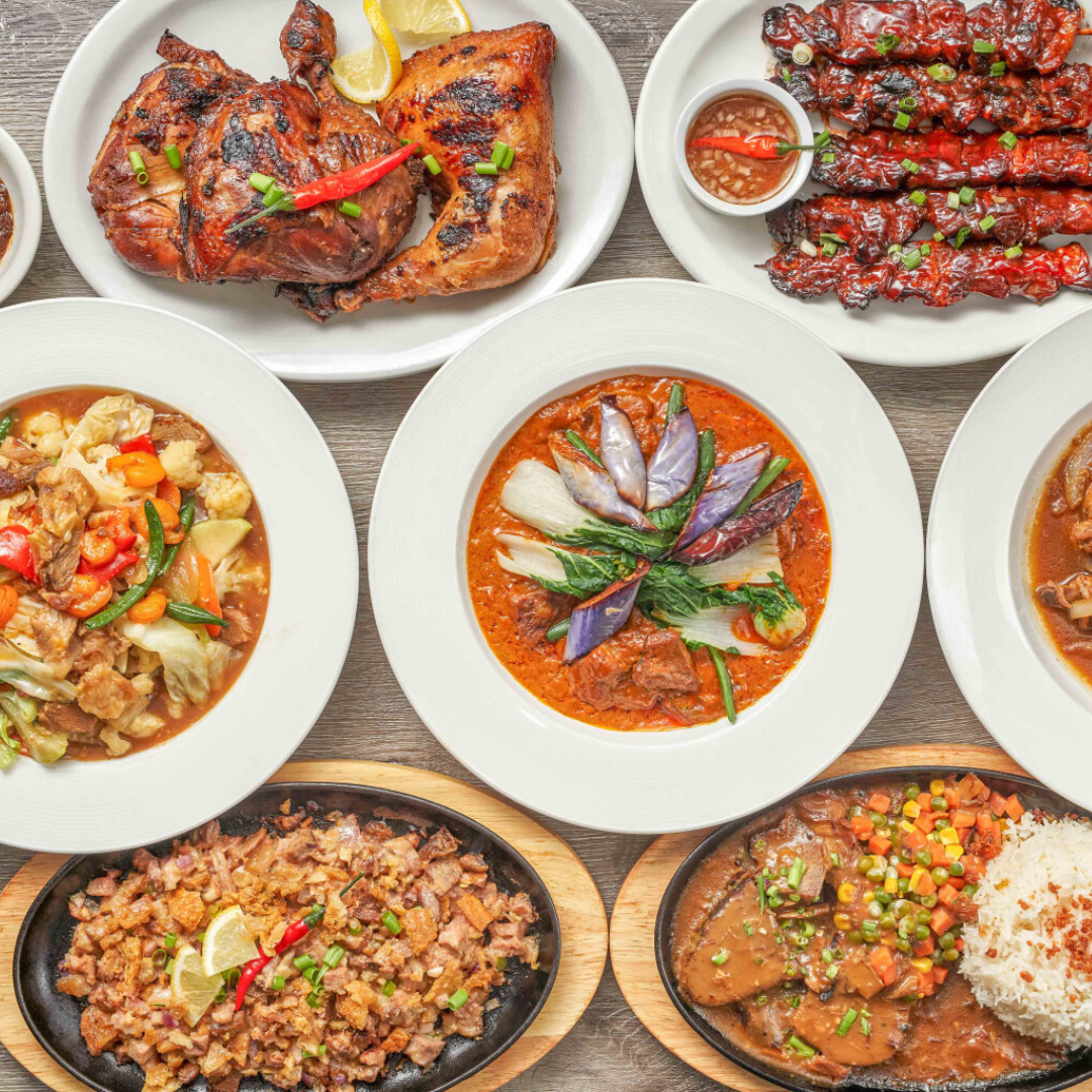 An assortment of Filipino dishes.