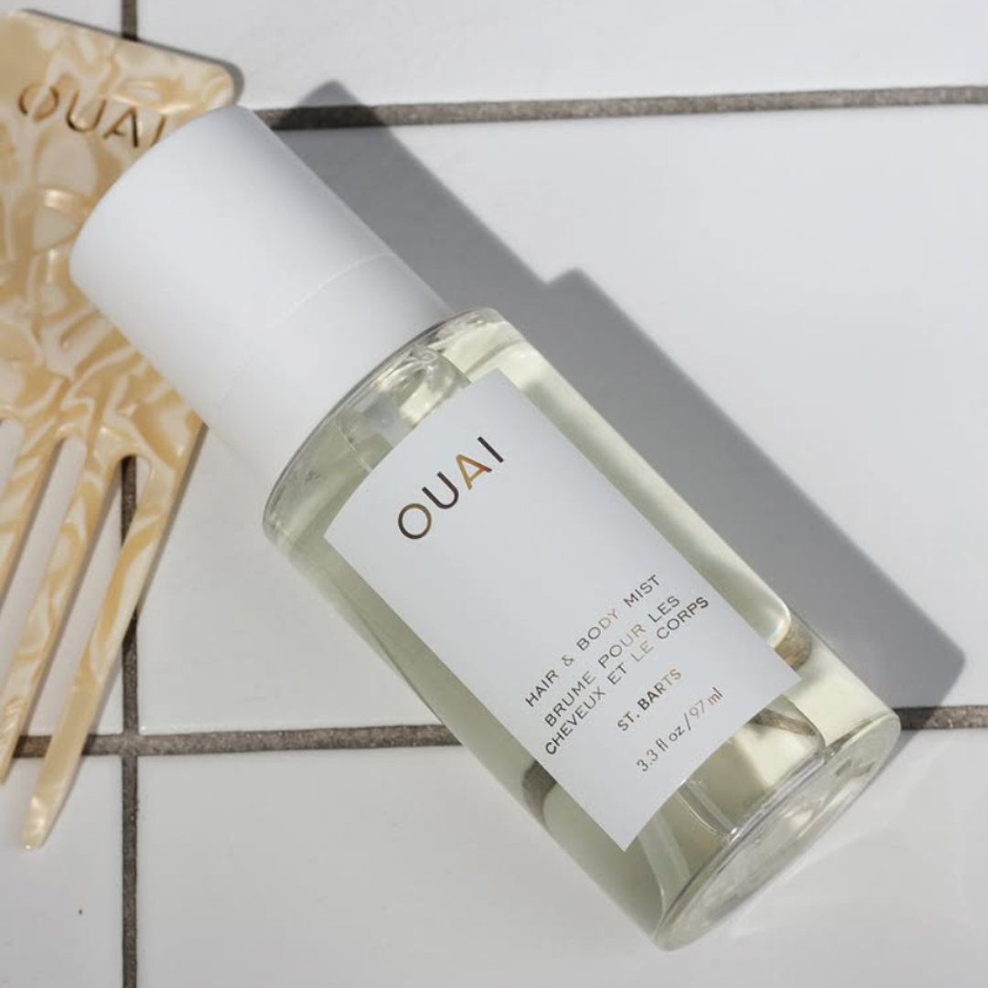 A hair and body mist bottle from OUAI