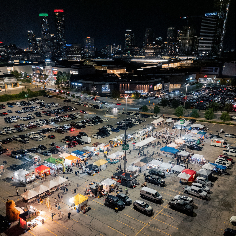 An aerial view of a night market.