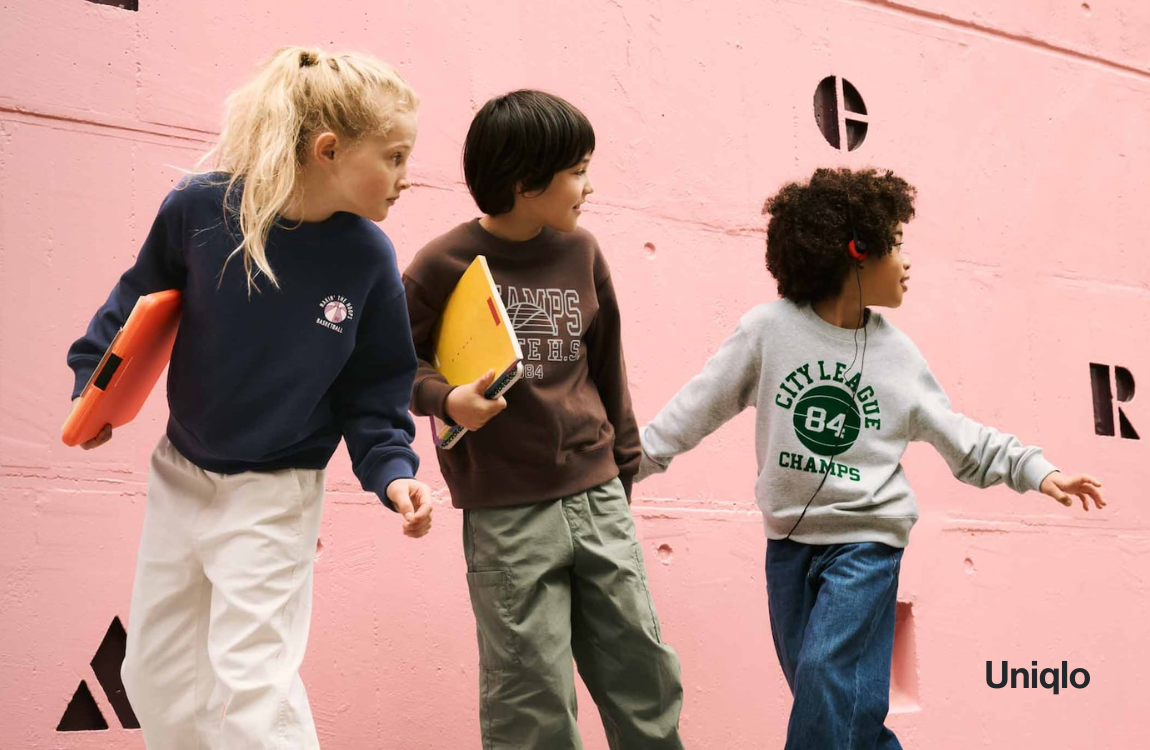 Three children in back-to-school fall fashion